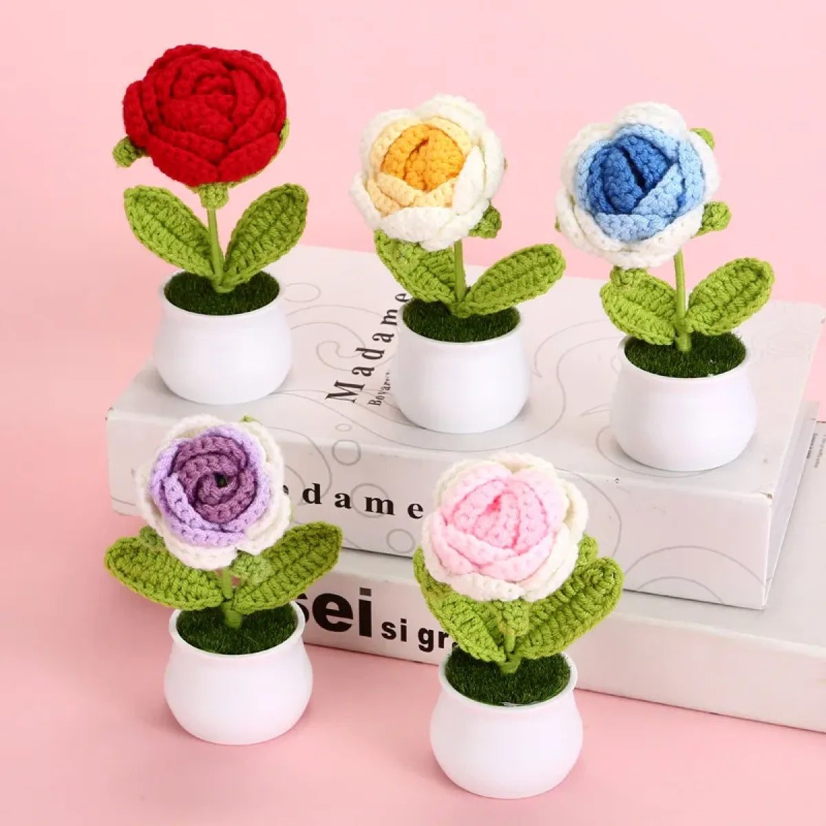 Handmade Crochet Rose Plush – Potted Flower Decor Gift for Her